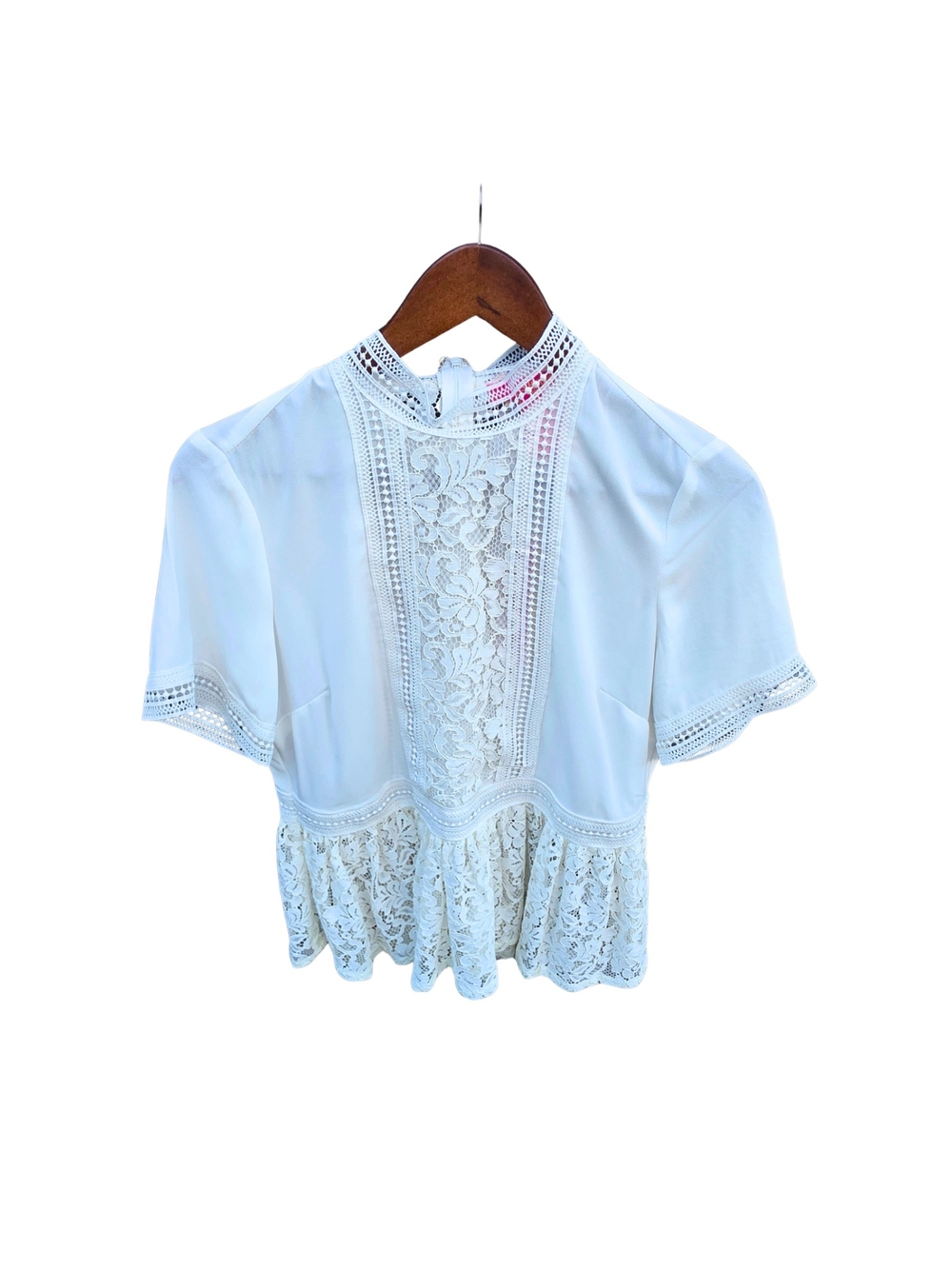 Catherine Malandrino Off White Lace Peplum Mock Neck Blouse Top NWT Size S - Picture 2 of 13